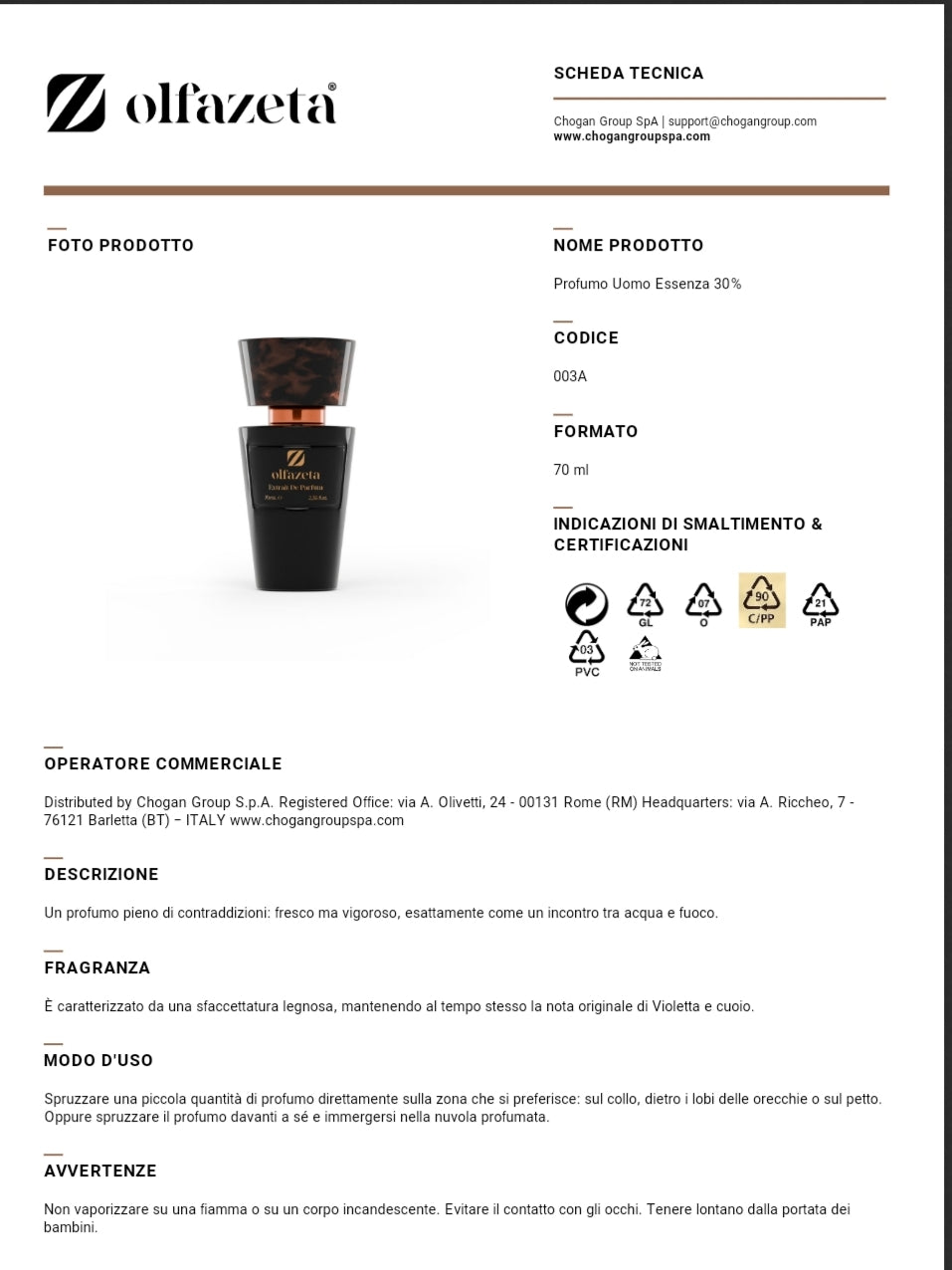 Profumo Chogan 003 Ispirato a Fahrenheit di Dior