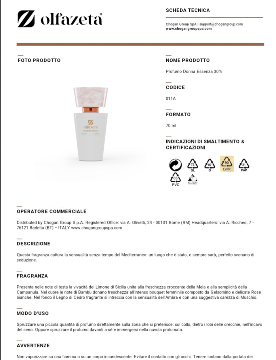 Profumo Chogan 011W Ispirato a Light Blue di D&G