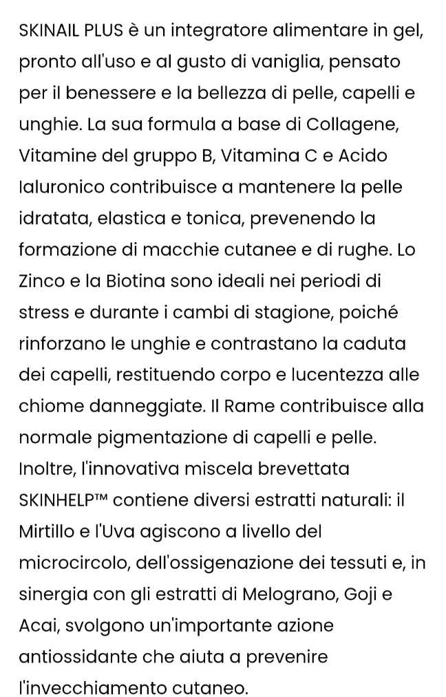 SKINAIL PLUS - Integratore alimentare in gel per pelle, capelli e unghie - 300 ml