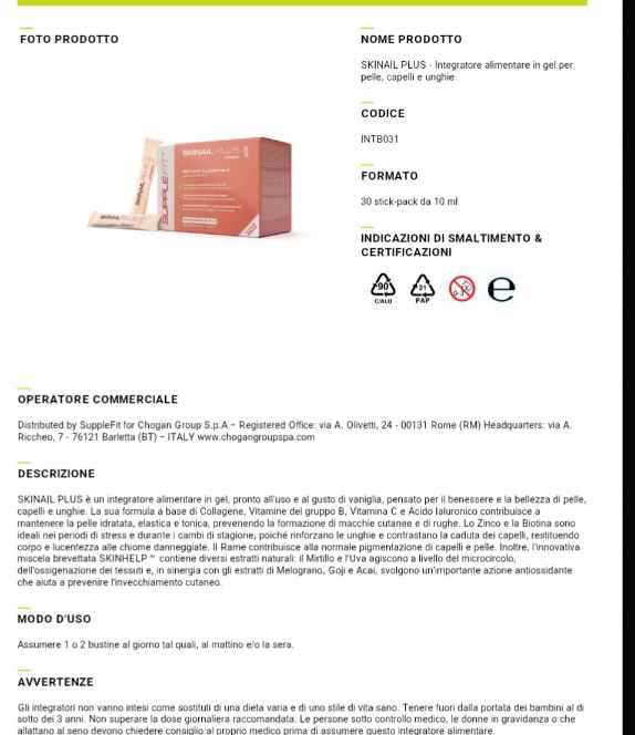 SKINAIL PLUS - Integratore alimentare in gel per pelle, capelli e unghie - 300 ml